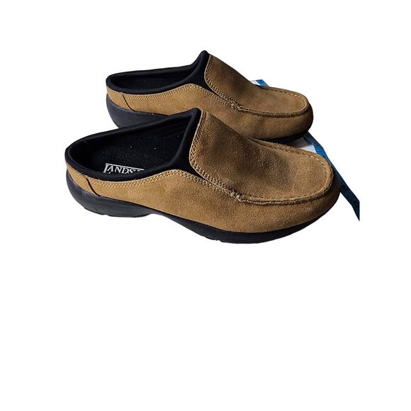 LANDS END Women's Brown Slip-On Low Heel Leather Mocs Casual Shoe SZ 8.5 - Picture 1 of 8